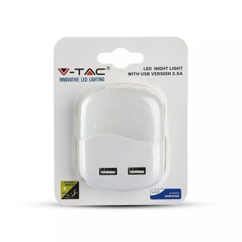 Lampka Nocna do Gniazdka LED z USB V-TAC SAMSUNG CHIP Kwadrat VT-84-SQ 3000K 10lm Lampka Nocna do Gniazdka LED z USB V-TAC SAMSUNG CHIP Kwadrat VT-84-SQ 3000K 10lm
