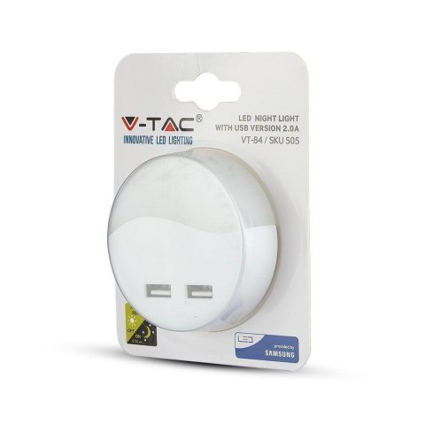 Lampka Nocna do Gniazdka LED z USB V-TAC SAMSUNG CHIP Okrągła VT-84-RD 3000K 10lm Lampka Nocna do Gniazdka LED z USB V-TAC SAMSUNG CHIP Okrągła VT-84-RD 3000K 10lm