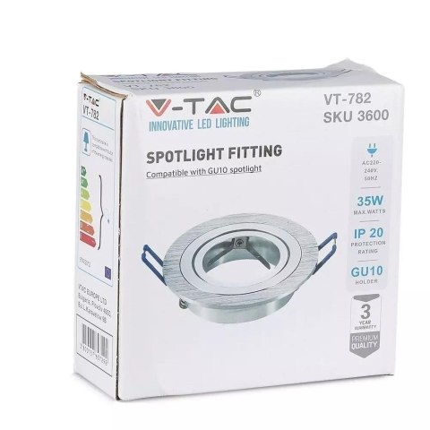 Oczko V-TAC Aluminiowe Odlew 1xGU10 Okrągłe Aluminium Szczotkowane VT-782RD-AB Oczko V-TAC Aluminiowe Odlew 1xGU10 Okrągłe Aluminium Szczotkowane VT-782RD-AB