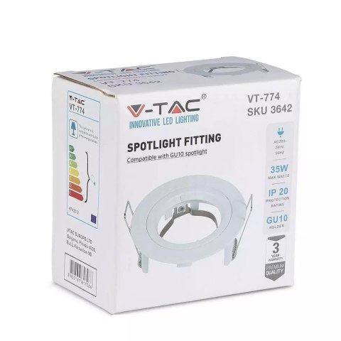 Oczko V-TAC Aluminiowe Odlew GU10 Okrągłe Białe VT-774-WH Oczko V-TAC Aluminiowe Odlew GU10 Okrągłe Białe VT-774-WH