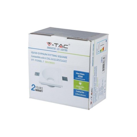 Oczko V-TAC GIPS GU10 Wpuszczane Okrągłe 132x132 Białe VT-772 Oczko V-TAC GIPS GU10 Wpuszczane Okrągłe 132x132 Białe VT-772