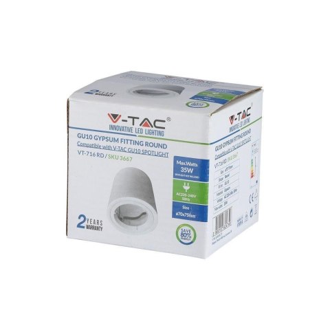 Oprawa V-TAC GIPS GU10 Natynkowa Tuba Okrągła Biała 75x75mm VT-716RD Oprawa V-TAC GIPS GU10 Natynkowa Tuba Okrągła Biała 75x75mm VT-716RD