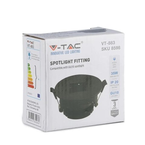 Oczko V-TAC GU10 Okrągłe z kwadratem Czarne VT-883-B 3 Lata Gwarancji Oczko V-TAC GU10 Okrągłe z kwadratem Czarne VT-883-B 3 Lata Gwarancji