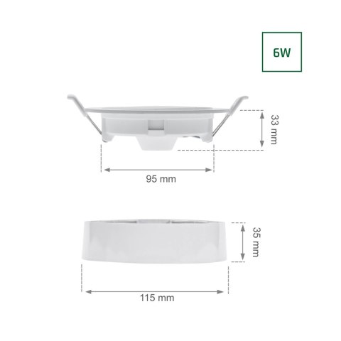 ALGINE ECO 2w1 NATYNK-PODTYNK DOWNLIGHT 6W BARWA CIEPŁA 230V BIAŁY okrągła ALGINE ECO 2w1 NATYNK-PODTYNK DOWNLIGHT 6W BARWA CIEPŁA 230V BIAŁY okrągła