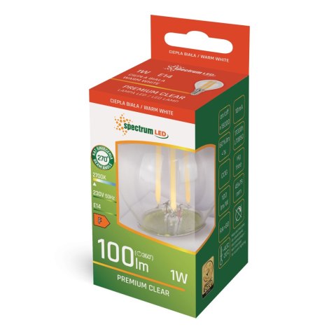 LED KULKA E-14 230V 1W COG BIAŁA CIEPŁA CLEAR SPECTRUM LED KULKA E-14 230V 1W COG BIAŁA CIEPŁA CLEAR SPECTRUM