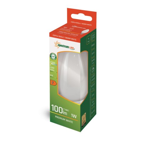 LED ŚWIECOWA E-14 230V 1W COG WW MILKY SPECTRUM LED ŚWIECOWA E-14 230V 1W COG WW MILKY SPECTRUM