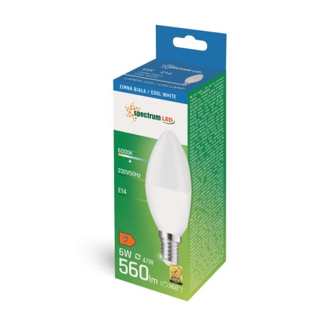 LED ŚWIECOWA E-14 230V 6W CW SPECTRUM + LED ŚWIECOWA E-14 230V 6W CW SPECTRUM +