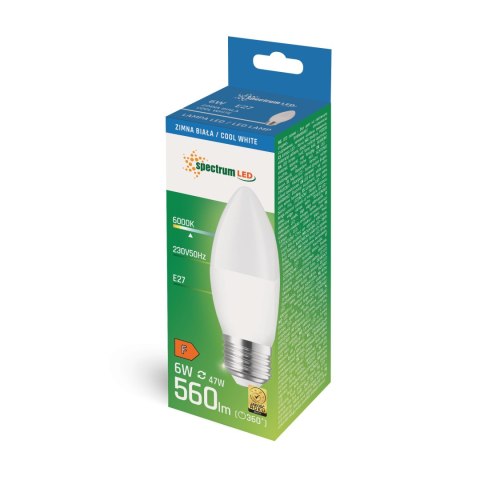 LED ŚWIECOWA E-27 230V 6W CW SPECTRUM LED ŚWIECOWA E-27 230V 6W CW SPECTRUM