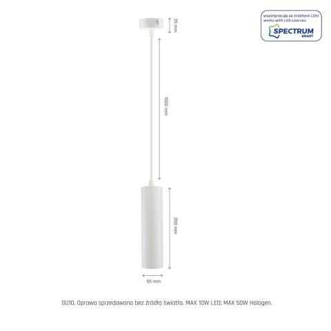 MADARA MINI II GU10 ZWIS BAZA 230V IP20 fi55*200 mm BIAŁY kabel 1m MADARA MINI II GU10 ZWIS BAZA 230V IP20 fi55*200 mm BIAŁY kabel 1m