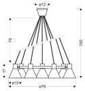 Lampa wisząca MORE 7xE27 czarny mat - złoty wymiar