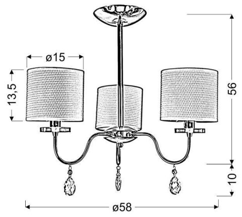Lampa sufitowa wisząca ESTERA chrom abażur z tkaniny 3xE14_wymiar Lampa sufitowa wisząca ESTERA chrom abażur z tkaniny 3xE14_wymiar