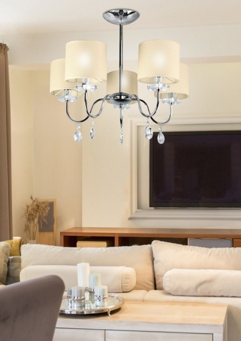 Lampa sufitowa wisząca ESTERA chrom abażur z tkaniny 5xE14_2 Lampa sufitowa wisząca ESTERA chrom abażur z tkaniny 5xE14_2
