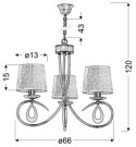 Lampa sufitowa wisząca ANIKA chrom biały abazur z tkaniny 1xE27_wymiar