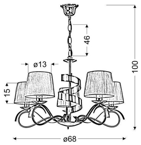 Lampa wisząca żyrandol DENIS chrom+złoty 5xE14 wymiary Lampa wisząca żyrandol DENIS chrom+złoty 5xE14 wymiary
