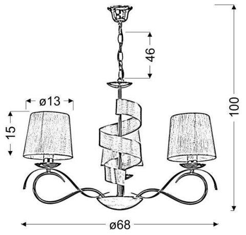 Lampa wisząca żyrandol DENIS chrom+złoty 3xE14 wymiar Lampa wisząca żyrandol DENIS chrom+złoty 3xE14 wymiar