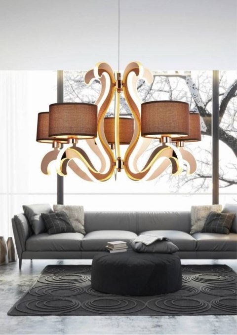 Lampa sufitowa wiszaca AMBROSIA miedź abażur z tkaniny świecące ramię 5xE27_2 Lampa sufitowa wiszaca AMBROSIA miedź abażur z tkaniny świecące ramię 5xE27_2