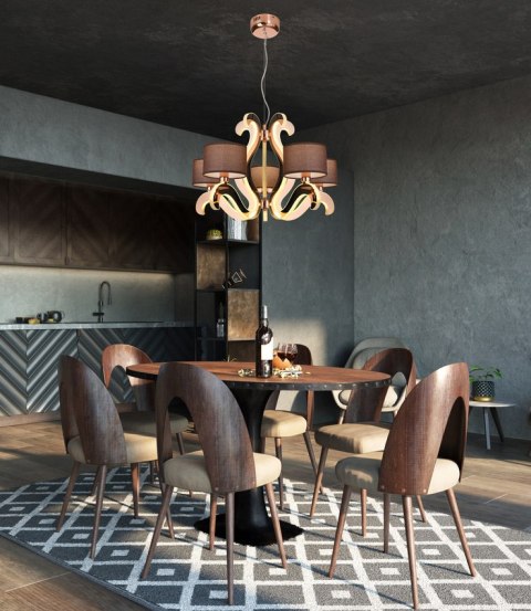 Lampa sufitowa wiszaca AMBROSIA miedź abażur z tkaniny świecące ramię 5xE27_3 Lampa sufitowa wiszaca AMBROSIA miedź abażur z tkaniny świecące ramię 5xE27_3