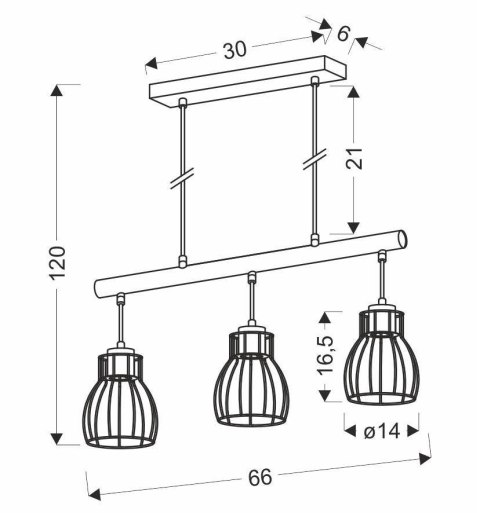 Lampa wisząca BERNITA 3xE27 wymiar Lampa wisząca BERNITA 3xE27 wymiar