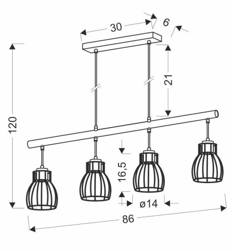 Lampa wisząca BERNITA 4xE27 wymiar Lampa wisząca BERNITA 4xE27 wymiar