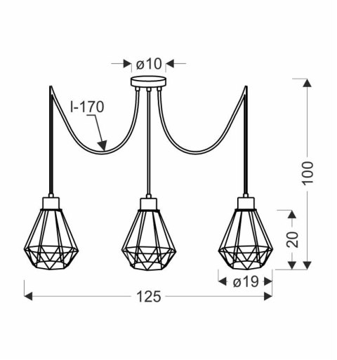Lampa wisząca PRIMO P 3xE27 czarna - złoty wymiary Lampa wisząca PRIMO P 3xE27 czarna - złoty wymiary
