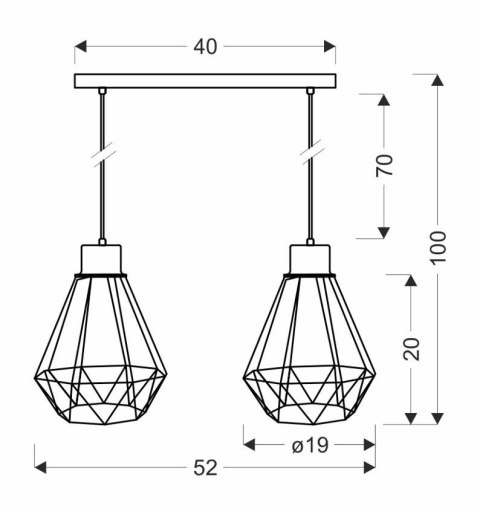 Lampa wisząca PRIMO 2xE27 czarny-złoty wymiar Lampa wisząca PRIMO 2xE27 czarny-złoty wymiar