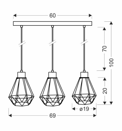 Lampa wisząca PRIMO listwa3xE27 czarny-złoty wymiar Lampa wisząca PRIMO listwa3xE27 czarny-złoty wymiar