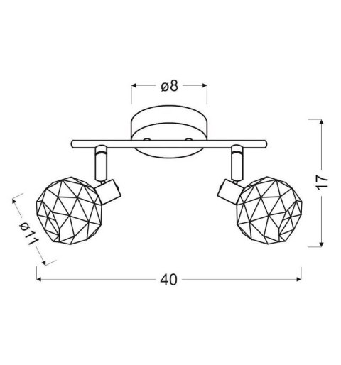 Lampa sufitowa ścienna ACROBAT miedziana 2xE14_wymiary Lampa sufitowa ścienna ACROBAT miedziana 2xE14_wymiary