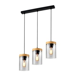 Lampa wiszaca WELS 3xE27 czarny+drewniany klosz dymiony Candellux 33-22004