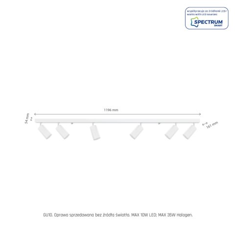 MADARA MINI BAZA 6xGU10 1196x54x161 mm prostokąt BIAŁA MADARA MINI BAZA 6xGU10 1196x54x161 mm prostokąt BIAŁA