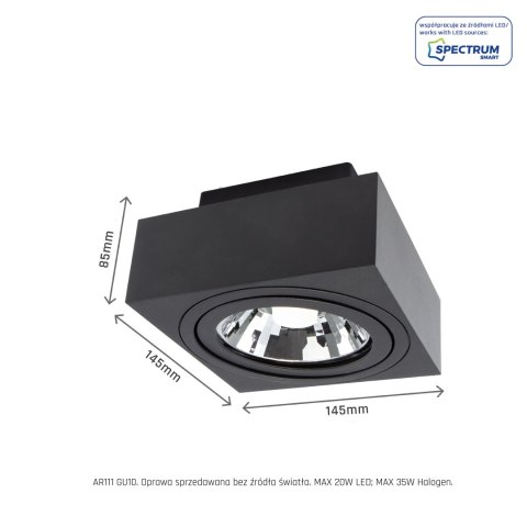 MIRORA AR111 NATYNKOWA GU10 250V IP20 145X145X85mm CZARNY kwadratowa ruchoma MIRORA AR111 NATYNKOWA GU10 250V IP20 145X145X85mm CZARNY kwadratowa ruchoma