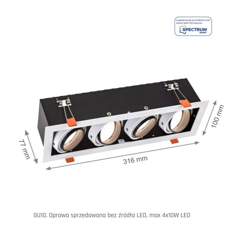 MODERN DAY MINI GU10 X 4 GU10 250V IP20 100x316x77mm BIAŁY, ŚRODEK CZARNY MODERN DAY MINI GU10 X 4 GU10 250V IP20 100x316x77mm BIAŁY, ŚRODEK CZARNY