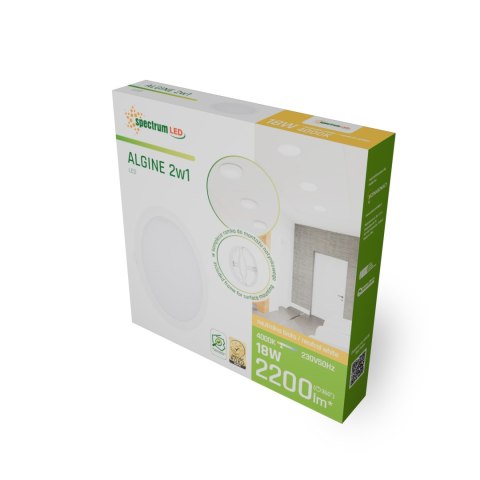 ALGINE ECO 2w1 NATYNK-PODTYNK DOWNLIGHT 18W BARWA NEUTRALNA 230V BIAŁY okrągła ALGINE ECO 2w1 NATYNK-PODTYNK DOWNLIGHT 18W BARWA NEUTRALNA 230V BIAŁY okrągła
