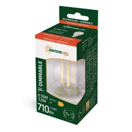LED GLS E-27 230V 5.5W COG BIAŁA CIEPŁA CLEAR ŚCIEMNIALNA SPECTRUM