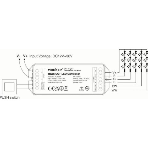 Kontroler LED RGBWW RF 12V 2,4GHz MI-Light FUT039P_1 Kontroler LED RGBWW RF 12V 2,4GHz MI-Light FUT039P_1