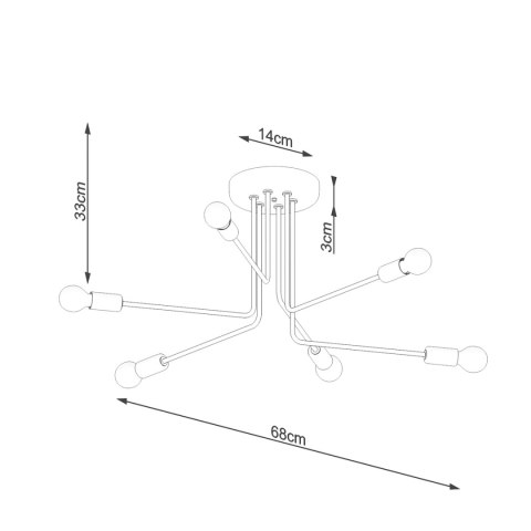 Lampa sufitowa NORAH 6xE27 czarna_wymiary Lampa sufitowa NORAH 6xE27 czarna_wymiary