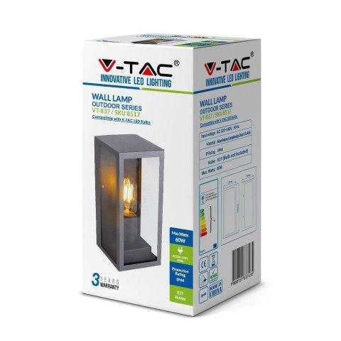Oprawa Ścienna Elewacyjna LOFT V-TAC 1xE27 IP44 Czarny MAT VT-837 3 Lata Gwarancji Oprawa Ścienna Elewacyjna LOFT V-TAC 1xE27 IP44 Czarny MAT VT-837 3 Lata Gwarancji