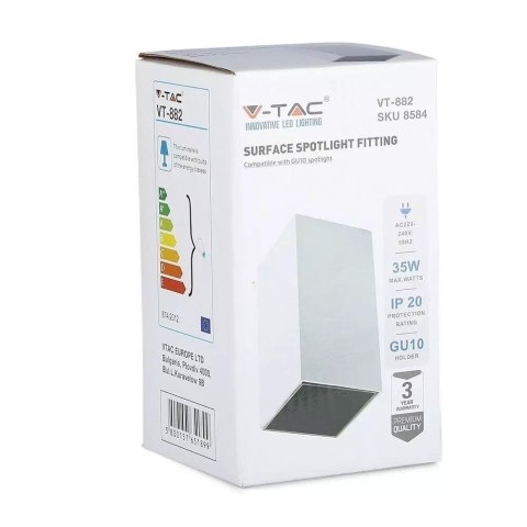 Oprawa Sufitowa V-TAC GU10 Kwadrat Natynkowa Biały+Czarny 74x74x140mm VT-882-Q 3 Lata Gwarancji Oprawa Sufitowa V-TAC GU10 Kwadrat Natynkowa Biały+Czarny 74x74x140mm VT-882-Q 3 Lata Gwarancji